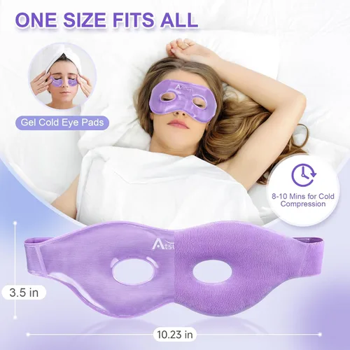 Vista 4 de Atsuwell - Juego de mascarillas faciales de hielo refrescante Gel Eye Mask for Puffy Eyes and Migraine Relief, Reusable 6 Gel Cold Packs for