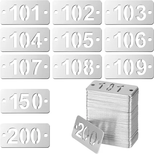 Vista 9 de Hicarer 1-100 Etiquetas Numeradas 100 Piezas Etiquetas Ovaladas de Metal de Acero Inoxidable Etiqueta Número ID Llave con Agujeros para Casilleros