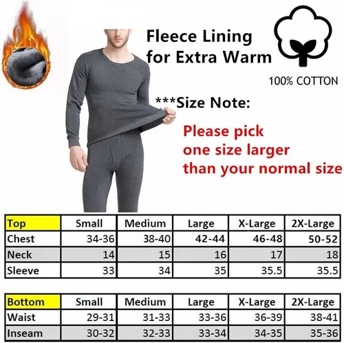 Vista 5 de Goyoma Conjunto de ropa interior de invierno 100 % algodón con forro polar para hombre