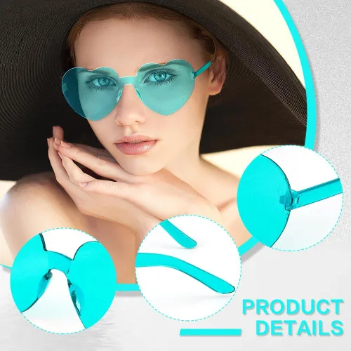 Vista 99 de Lentes de sol con forma de corazón, 2 pares de lentes de sol en forma de corazón, gafas de sol rave para mujeres, regalos de fiesta