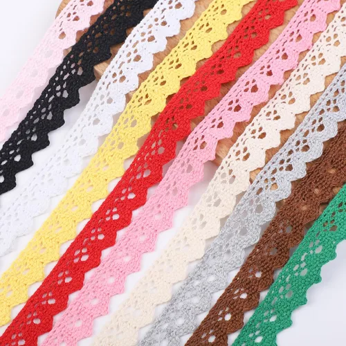 Vista 7 de Cinta de encaje de algodón de 30 yardas y 0.7 pulgadas de ancho, borde de encaje multicolor para coser, encaje de ganchillo para manualidades