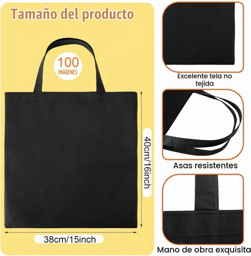 Vista 4 de Woanger 100 bolsas a granel de 15 x 16 pulgadas, bolsas de lona reutilizables de tela con asas Negro