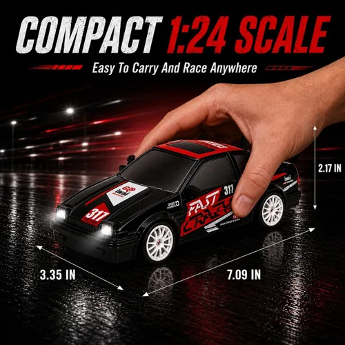 Vista 5 de Liberty Imports RC Drift Car 1/24 2.4GHz 4WD Control remoto Sport Racing Vehículo en carretera con luz LED, baterías y neumáticos de deriva