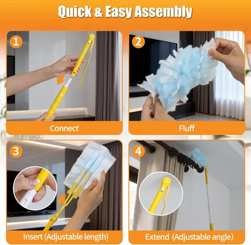 Vista 6 de 80 repuestos de plumero con 1 mango corto y mango extensible de 3 pies, compatible con Swiffer Duster, plumeros de limpieza de microfibra