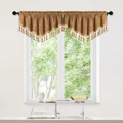 Vista 29 de ELKCA Cortinas de doble cara de felpilla para ventana de cocina, 52x18, bolsillo para barra, cenefa color beige para sala de estar, paquete de 1