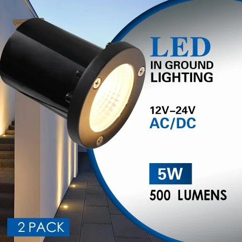 Vista 2 de Luces de pozo de 5 W, 12-24 V LED en el suelo de bajo voltaje con conectores, iluminación de paisaje impermeable IP67, luces de pavimentación