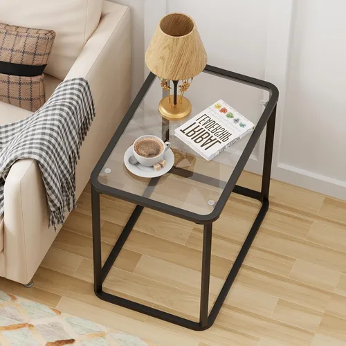 Vista 12 de Garden 4 you Mesa auxiliar de cristal, mesa auxiliar rectangular con marco de metal, moderna mesita de noche para oficina, dormitorio, sala de Negro