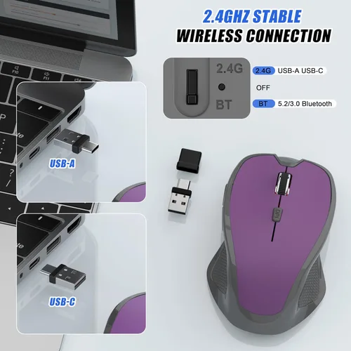 Vista 5 de Ratón inalámbrico Jiggler – Ratones ergonómicos Bluetooth con motor de mouse para mantener las computadoras despiertas, 3 niveles de DPI recargables