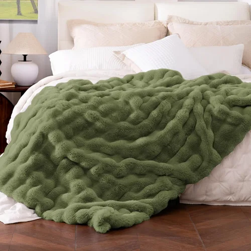 Vista 23 de Manta de piel sintética ultrasuave y acogedora, manta mullida de felpa gruesa de burbujas, manta mullida de lujo de gran tamaño para sofá, cama