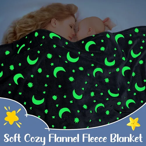Vista 4 de 2 mantas que brillan en la oscuridad, regalos de Navidad y cumpleaños para niños, manta de franela suave y cálida para niños y niñas, 47 x 59