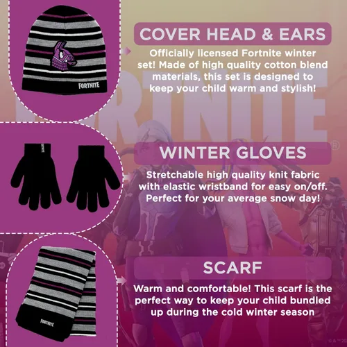 Vista 2 de FORTNITE Conjunto de 2 piezas de gorro de invierno y guantes de nieve para niños