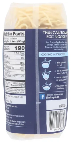Vista 2 de Blue Dragon Nidos finos de fideos de huevo cantonés, 10.58 onzas (paquete de 1) cuatro ingredientes simples Pre-porciones en 6 nidos Apto