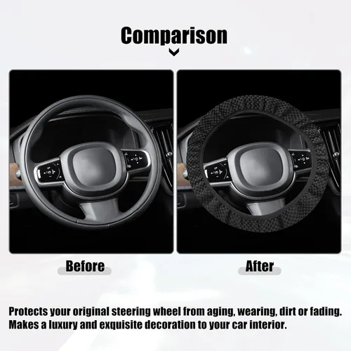 Vista 2 de X AUTOHAUX Funda universal elástica extensible para volante, antideslizante, transpirable, microfibra de seda de hielo, protector de volante