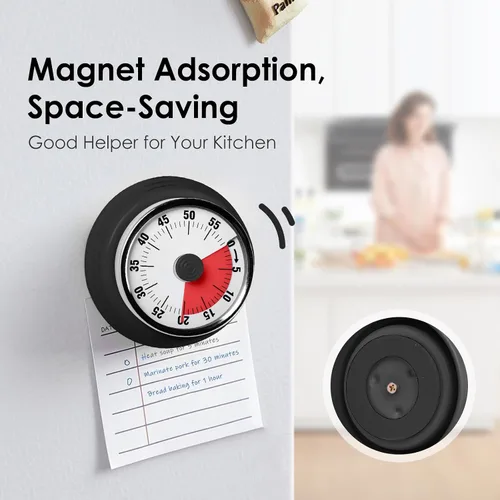 Vista 2 de Temporizador visual, temporizador de cuenta regresiva de 60 minutos, temporizador de cocina con base magnética, reloj mecánico, alerta de timbre