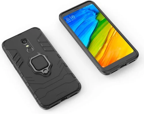 Vista 4 de LuluMain Compatible con Redmi 5+ Funda, soporte de anillo de metal a prueba de golpes (funciona con soporte magnético para automóvil), cubierta Negro