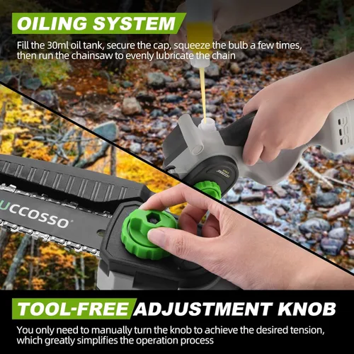 Vista 5 de Sierras de poste eléctricas 3 en 1 para poda de árboles, mini motosierra inalámbrica de 6 y 8 pulgadas con poste de extensión, motor sin escobillas