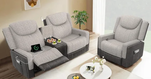 Vista 13 de Dresegmt Sofá reclinable, 2 vías multifunción manual de 3 plazas con portavasos, almacenamiento y puertos USB, moderno sofá multifuncional, sofá