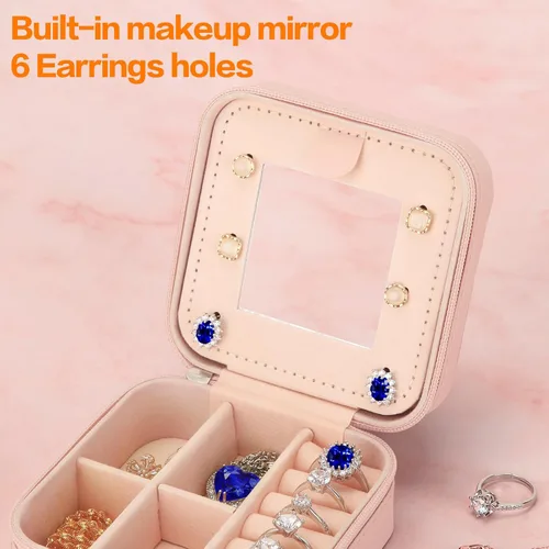 Vista 4 de LETURE Joyero de viaje pequeño joyero organizador de joyas con espejo, regalos únicos para mujeres, adolescentes, niñas, mamá, abuela, regalos