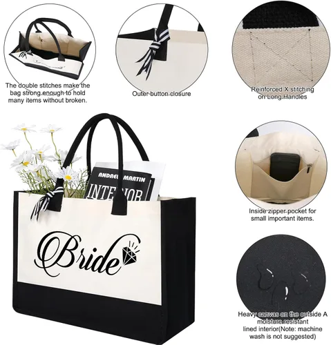 Vista 2 de AYGE Canvas Tote Bag, Makeup Bag, Gifts for Bridesmaid, Maid of Honor, Bride, Mother of The Bride, Mrs Gifts