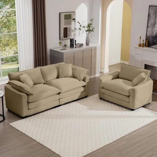 Vista 28 de Juego de sofá de 2 piezas de gran tamaño para sala de estar, sofá biplaza y sofá individual, asiento modular modular profundo de pana cómodos sofás