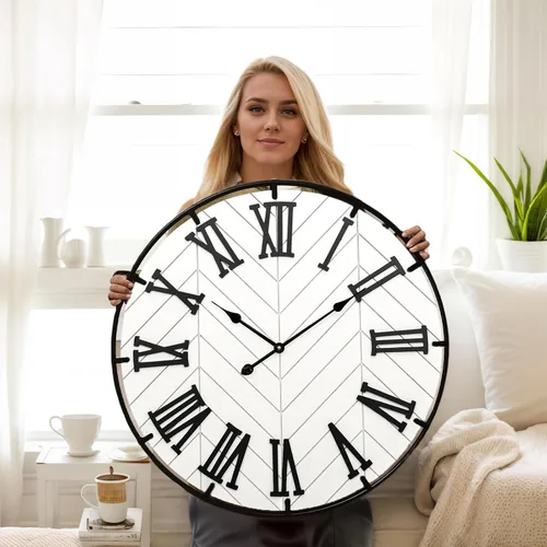 Vista 10 de EMAX HOME - Reloj de pared grande de madera – Reloj de pared extra grande de granja con números romanos 3D y empalme de espiga, reloj de pared