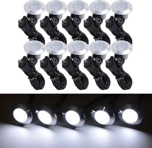 Vista 10 de Yescom Paquete de 5 luces LED de aluminio para terraza, iluminación de paisaje de bajo voltaje de 12 V, blanco cálido de 3000 K, IP67, impermeable