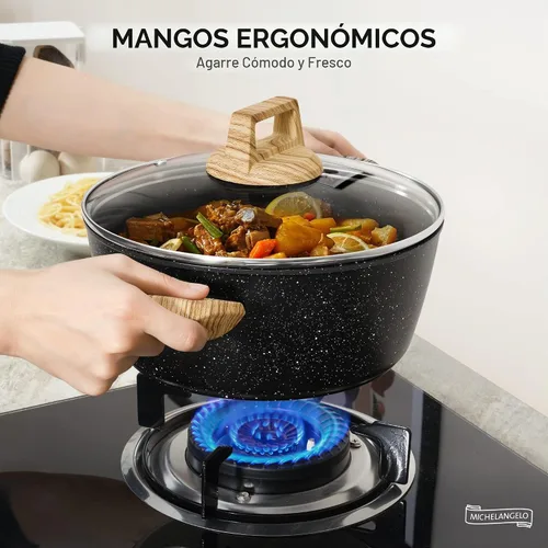 Vista 5 de MICHELANGELO Olla de sopa antiadherente de 4.3 cuartos de galón con tapa, revestimiento de granito no tóxico, compatible con inducción, olla Negro