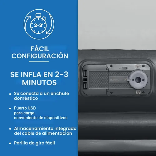 Vista 3 de SLEEPLUX Colchón de aire inflable duradero con bomba incorporada, almohada y cargador USB