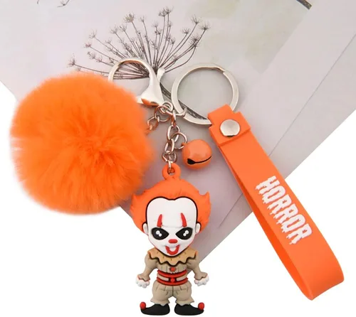 Vista 2 de CEMMY XU Llavero de Halloween para mujeres y hombres, llavero de película de terror, campana pequeña para recuerdos de fiesta