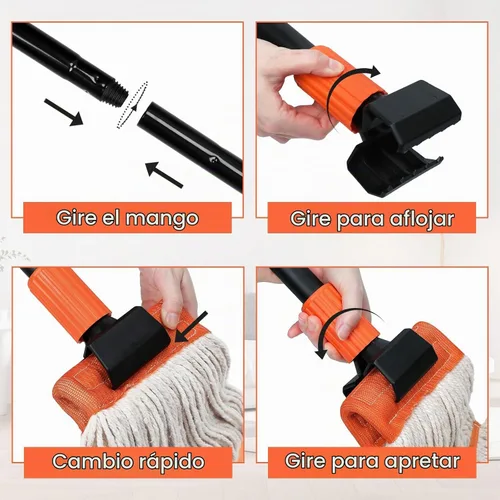 Vista 7 de Trapeador comercial, mopa industrial resistente de 58 pulgadas para limpieza de suelos, mopa húmeda de algodón con cuerda para el hogar, garaje