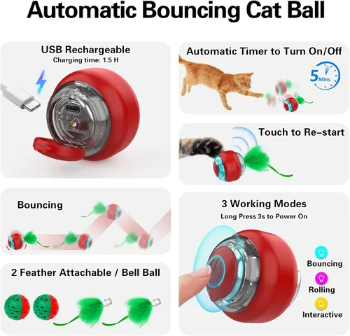 Vista 4 de Sofolor Juego interactivo de juguete para gatos, juguete para esconderse y buscar con bola de gato activada por movimiento, 2 juguetes para gatitos