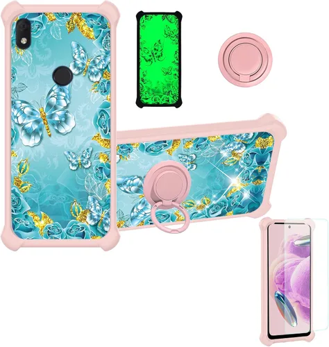Vista 12 de jioeuinly Funda compatible con Oukitel P1 Pro con protector de pantalla de vidrio templado, policarbonato duro + silicona suave, soporte de anillo