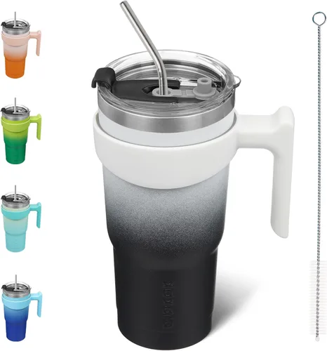 Vista 47 de BJPKPK Mini vaso de 10 onzas con tapa, popote y asa, taza de acero aislada