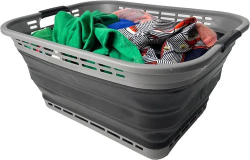 Vista 14 de SAMMART - Canasta plegable de plástico para la ropa sucia de 42L (11 galones) – Contenedor/organizador de almacenamiento plegable – Tina portátil