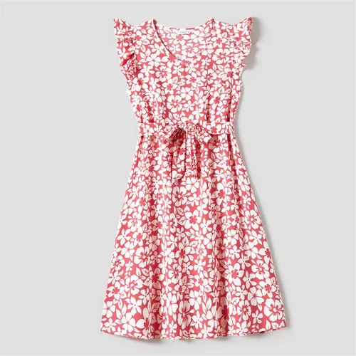 Vista 2 de PATPAT Vestidos de mamá y yo a juego para la familia, vestido de lunares con mangas voladas para madre e hija
