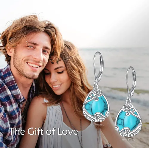 Vista 83 de Aretes colgantes con forma de lágrima de filigrana de piedra lunar de plata de ley 925 con cierre de palanca para mujer, regalos de joyería