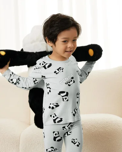 Vista 2 de Bamboo Viscose Baby Boys Girls Pajama Sets 2-8Y Toddler Kids Softness Two Piece Long-Sleeve Snug fit Sleepwear Pjs Panda