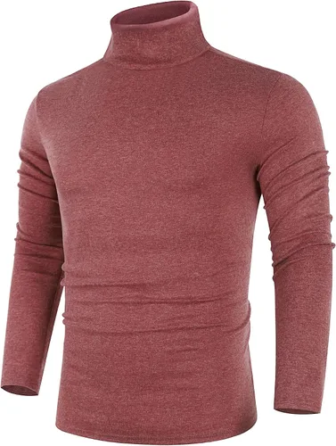 Vista 38 de Poriff - Suéter de cuello de tortuga térmico, de punto, liviano, casual, con corte entallado, para hombre Albaricoque