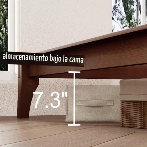 Vista 7 de Merax Marco de cama de madera maciza de bambú de mediados de siglo