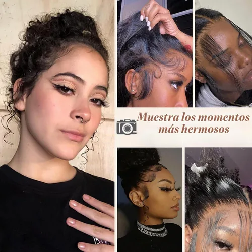 Vista 6 de EMMOR Cabello humano virgen invisible con bordes de encaje HD para mujer, cabello humano virgen, reutilizable, color negro natural, rizado, 2