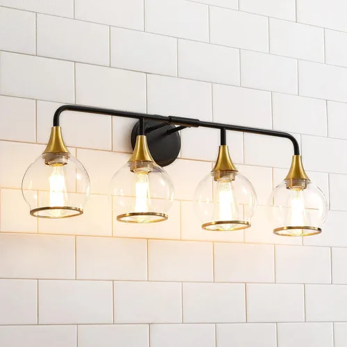 Vista 17 de Accesorios de iluminación de baño en oro cepillado, luces de tocador de 2 luces con pantalla de vidrio esmerilado blanco lechoso, lámpara de tocador