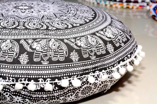 Vista 3 de Funda de almohada redonda con diseño de mandala para el suelo, funda de cojín para asiento, hippie, decorativa, bohemio, otomano, funda de puf Flor