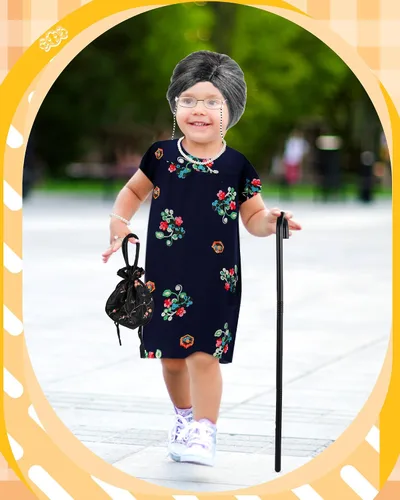 Vista 5 de Tisancy 1 Set Old Lady Costume Set 100th Day of School Costume Grandma Accessories Grandma Cosplay Set for Girls Dress Up