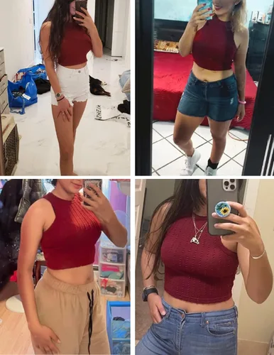 Vista 5 de Zeagoo Camisetas sin mangas cortas y sexys para mujer, de punto acanalado, sin mangas, cuello alto, lindas camisetas cortas de verano Y2k