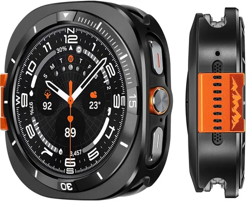 Vista 17 de Funda de metal compatible con Samsung Galaxy Watch 8 de 1.732 pulgadas, 2 en 1, con marco trasero para Galaxy Watch 8 de 1.732 in (negro/naranja)