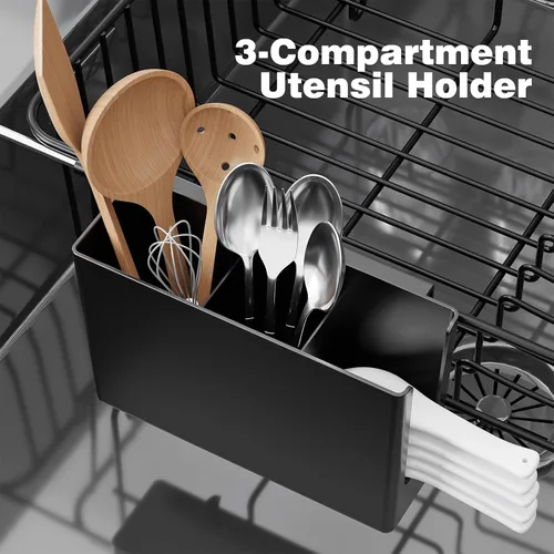 Vista 4 de Dish Drying Rack in Sink: Expandable, 3-Slot Utensil Holder, Anti-Slip Handle. Small Dish Rack: Ideal for Small Households. Kitchen Drying Rack