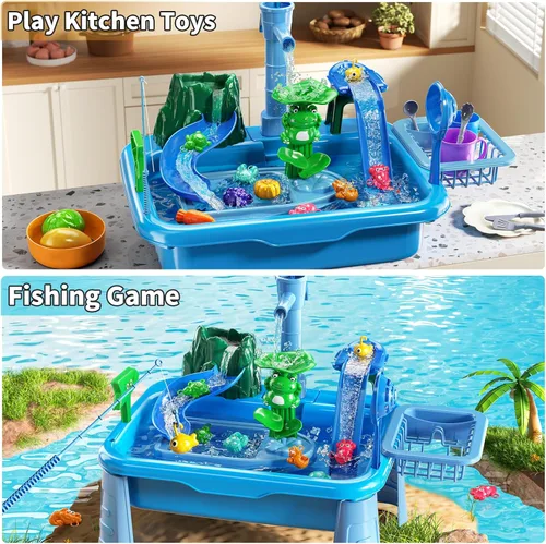 Vista 7 de Mesa de Agua para Niños Pequeños 1-3 - Fregadero de Juego para Niños con Bomba y Agua Corriente, Mesa de Agua para Niños de 4-8 Años