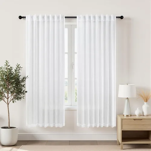 Vista 45 de Cortinas rústicas color beige tostado de 42 x 84 pulgadas de largo para sala de estar, juego de 2 paneles transparentes de lino natural, imitación