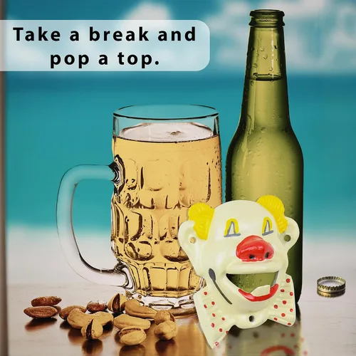 Vista 7 de Treasure Gurus Clown Head - Abrebotellas de cerveza y soda, hierro fundido, color blanco antiguo