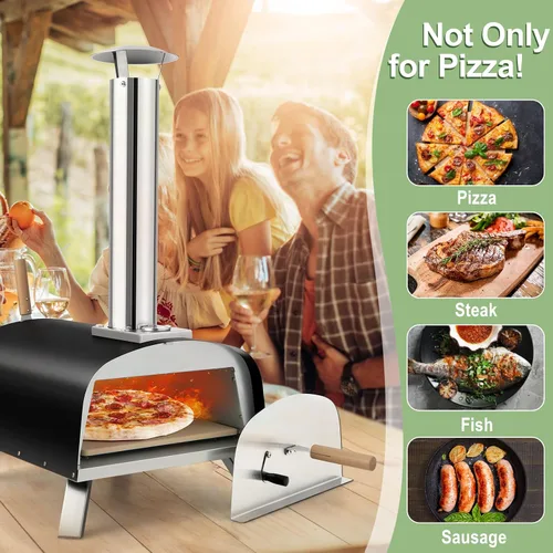 Vista 8 de Giantex Horno de pizza al aire libre, propano y leña con piedra para pizza de 13 pulgadas, cáscara de pizza, quemador de gas con regulador